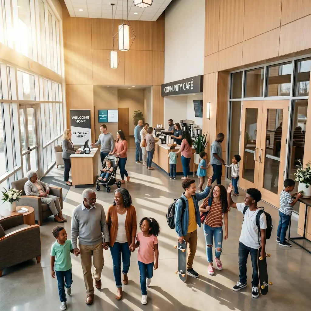 Families and friends connecting in a church community café