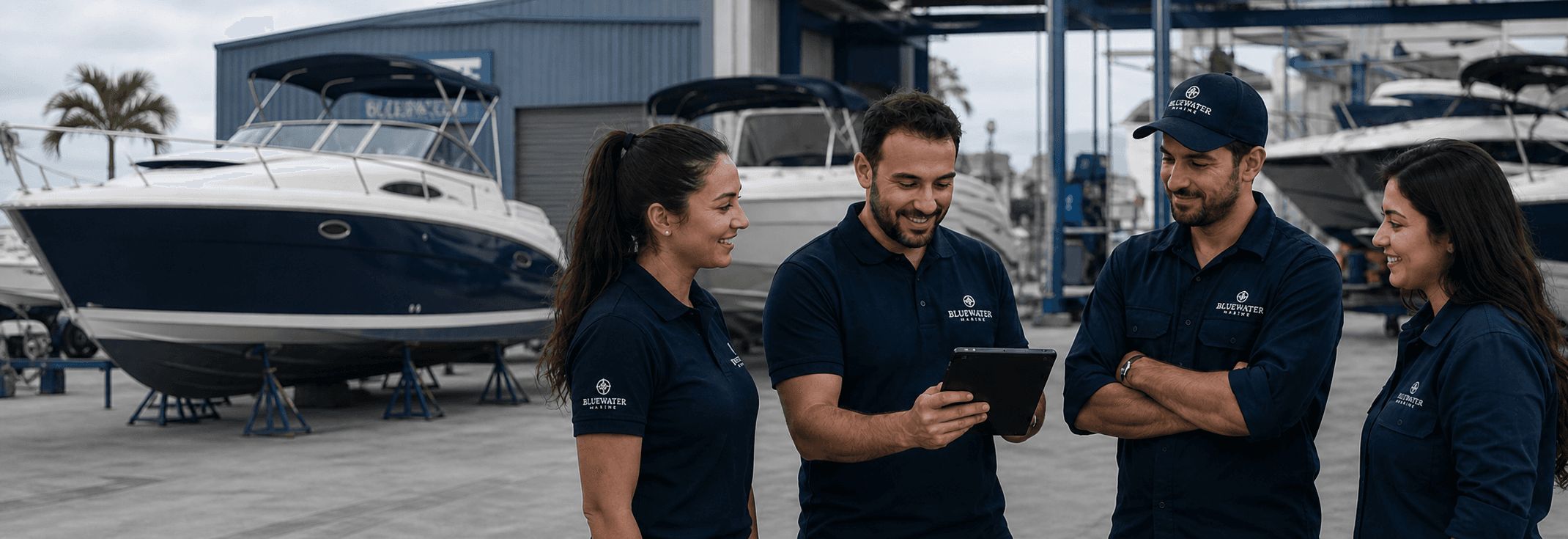Bluewater Marine team at the marina
