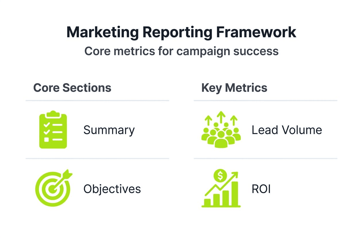 Infographic outlining marketing reporting framework