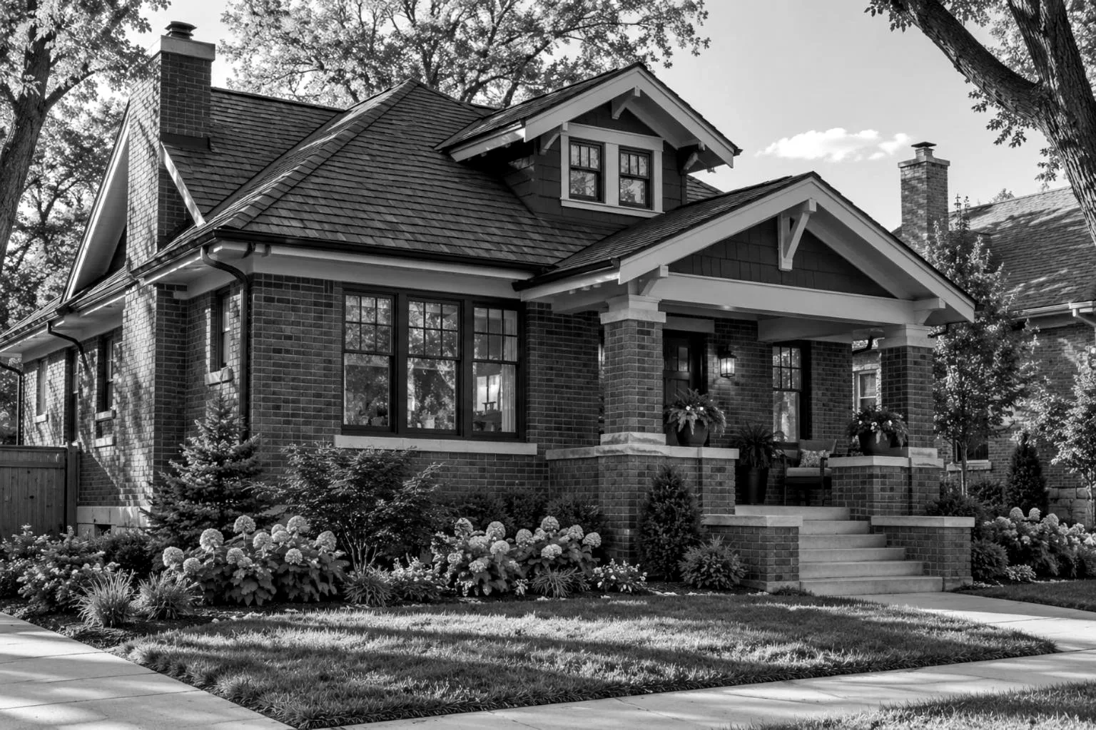 The same bungalow after: new dark architectural shingle roof