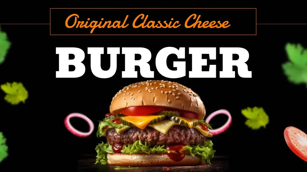 Digital signage template for restaurants featuring a classic cheeseburger promotion with bold menu visuals.
