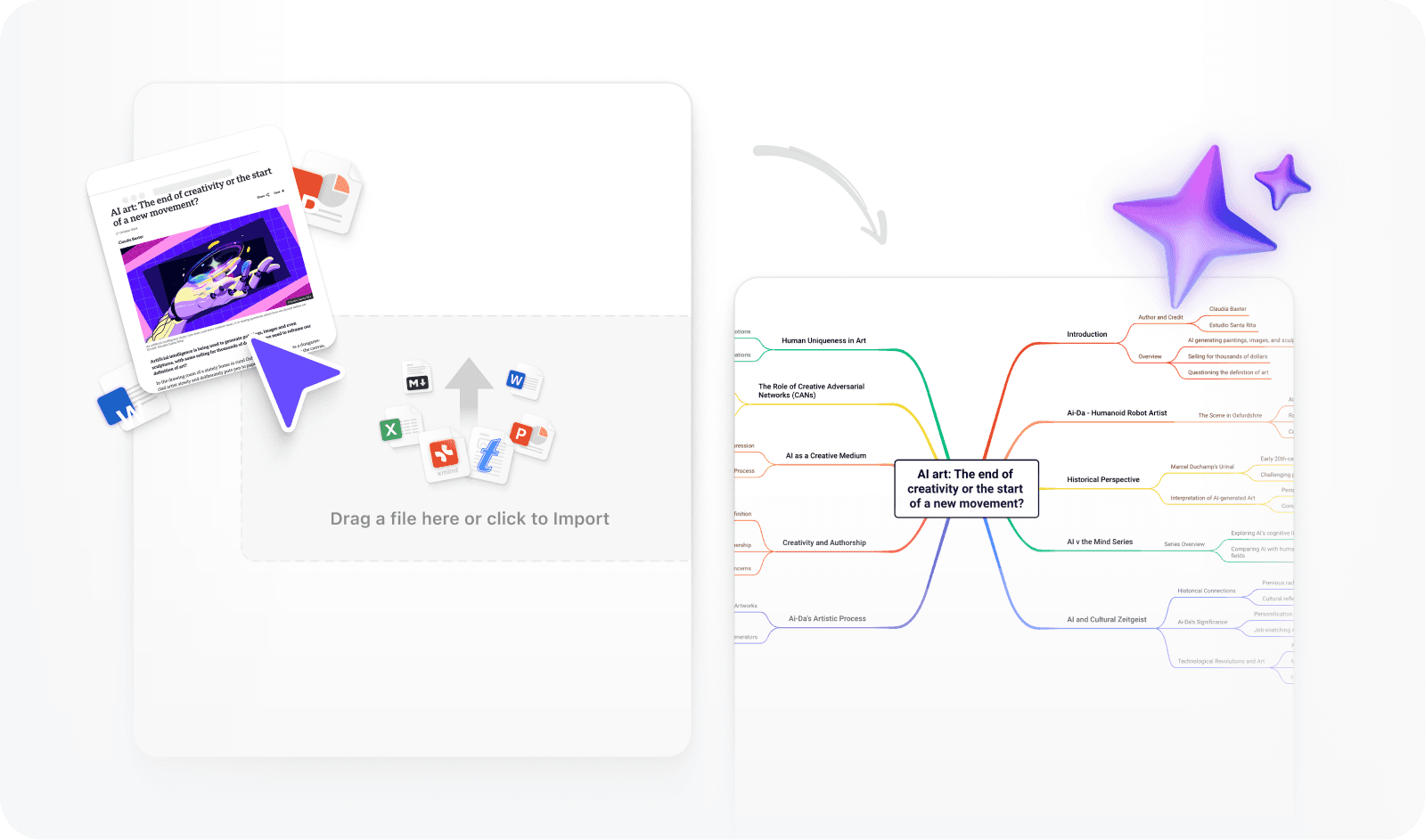 Xmind AI generating mind map from imported Word and Markdown documents