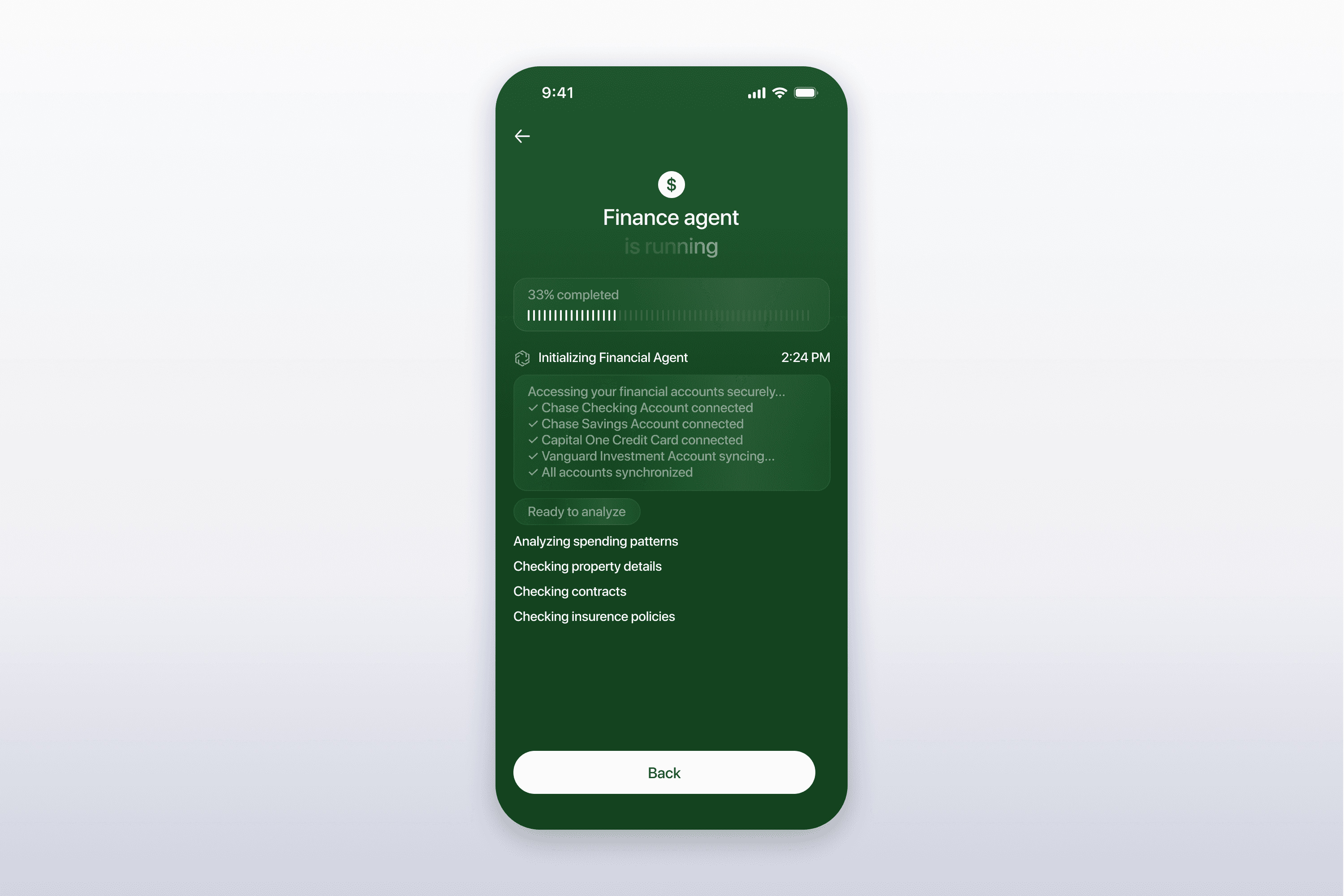 MyVault finance Agent screen