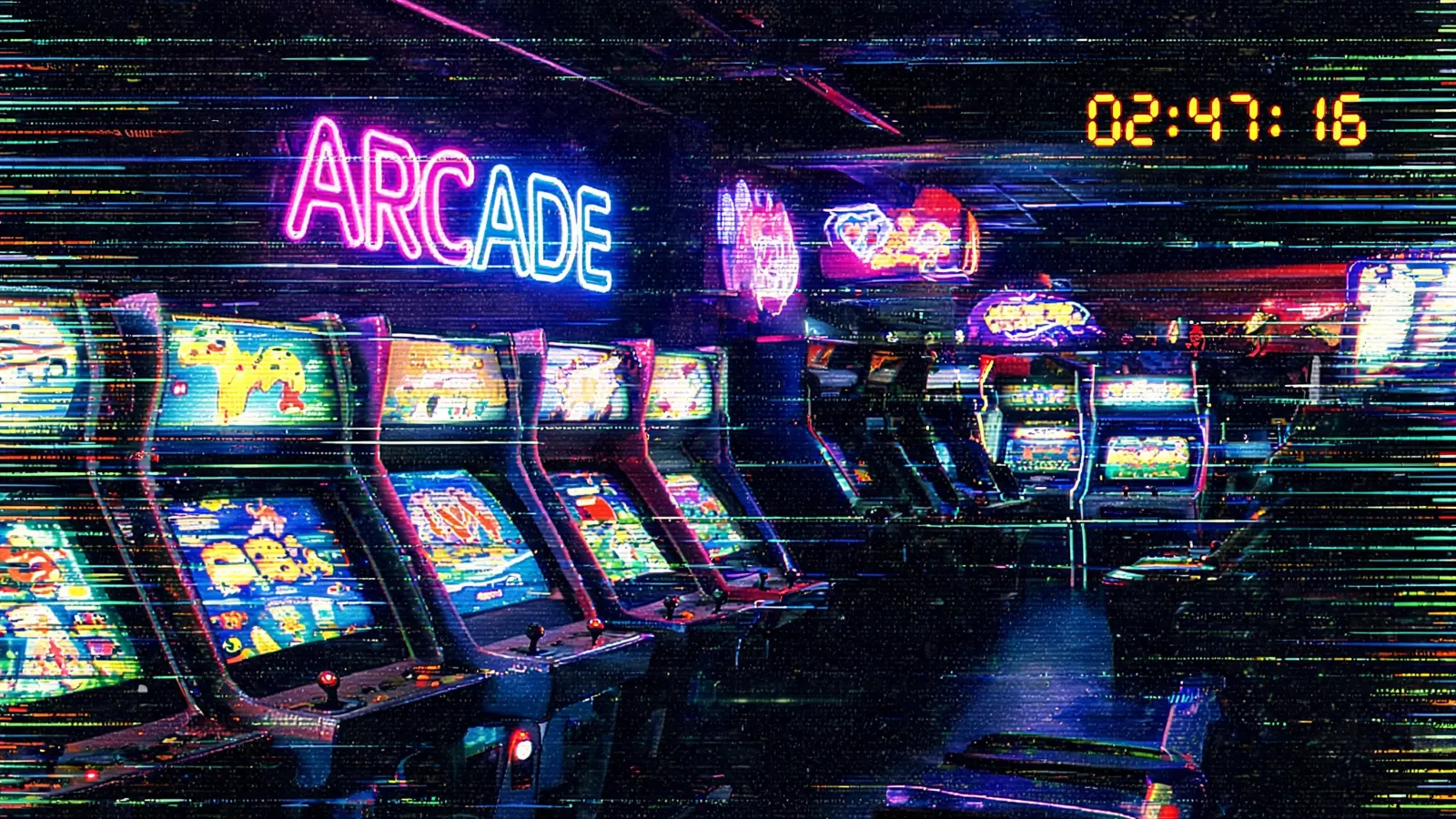 80s retro VHS video generator: neon arcade VHS frame