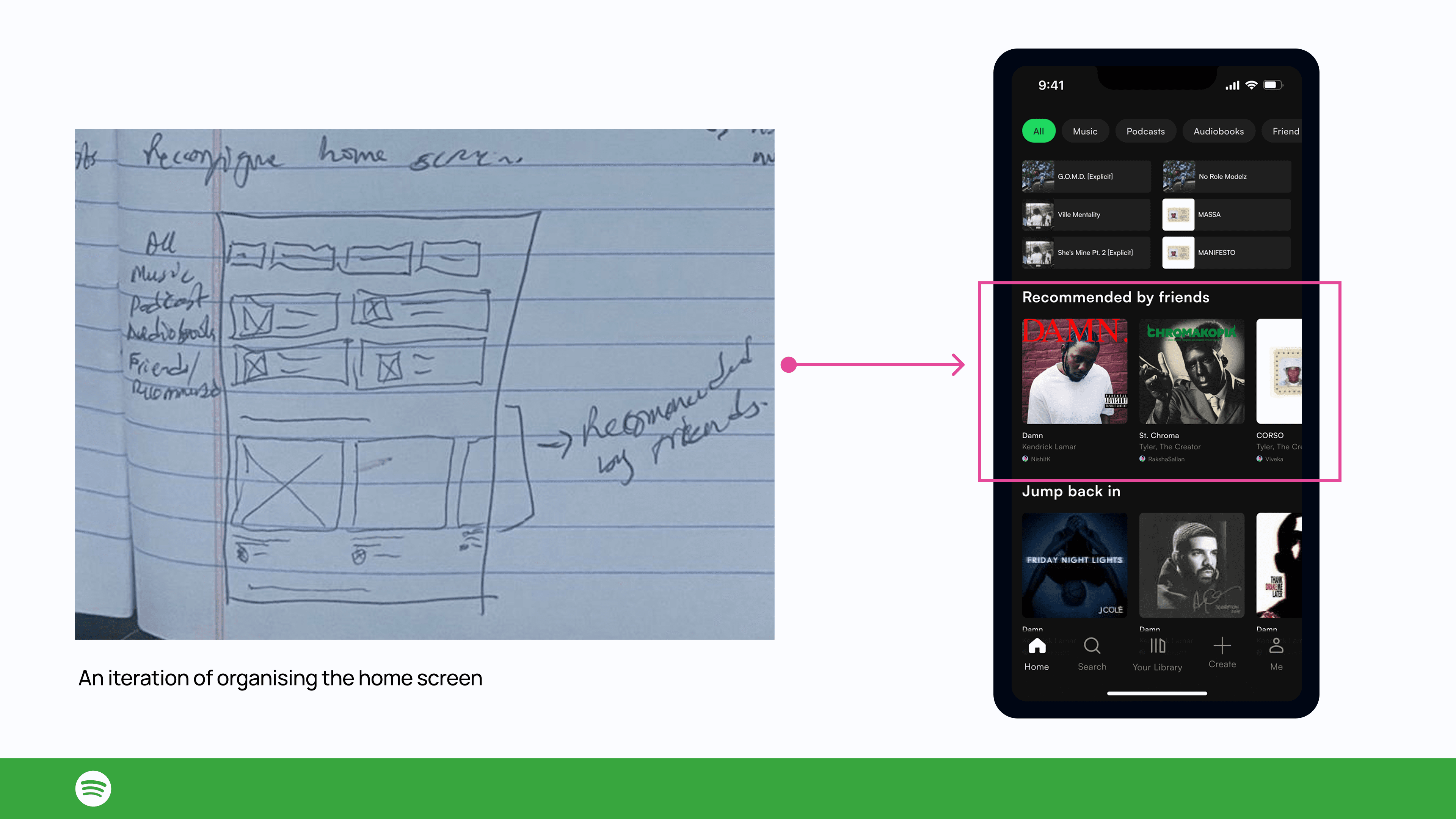 Screen showing the 'Recommended by friends' section on the home screen.