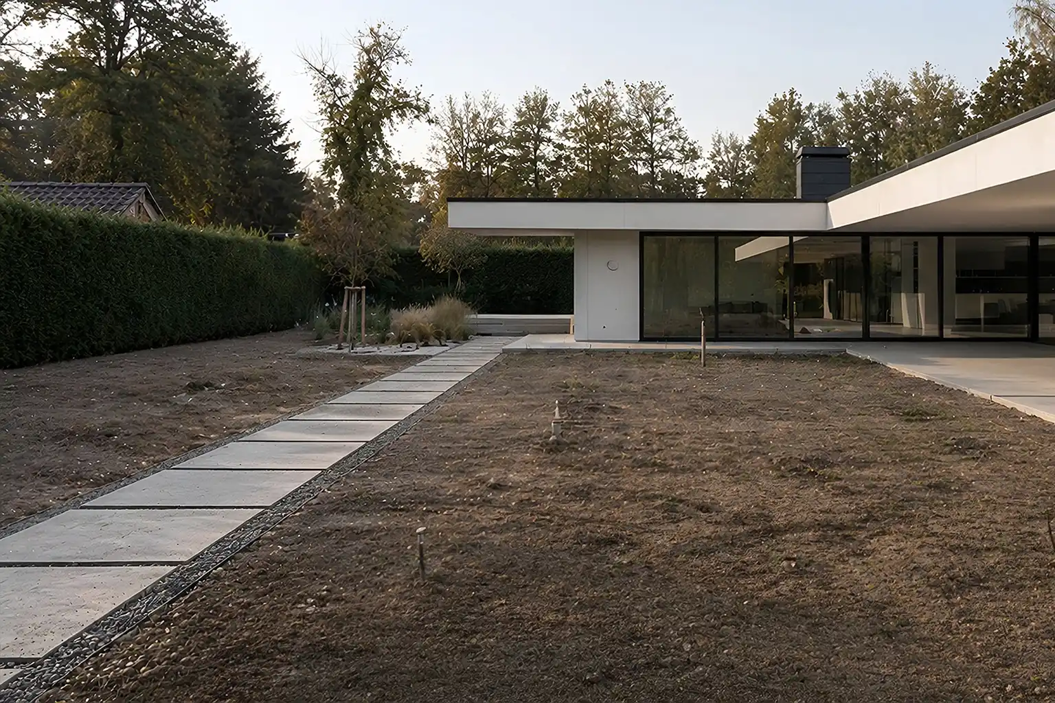 Residential yard before landscaping services with bare soil and no lawn — Before