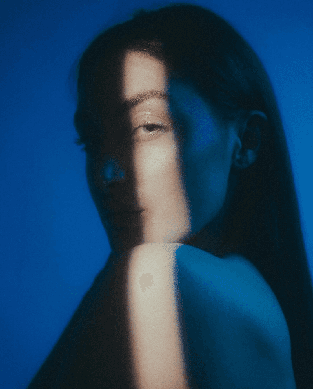 Girl with blue background