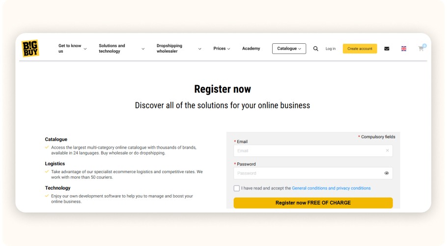 BigBuy register page