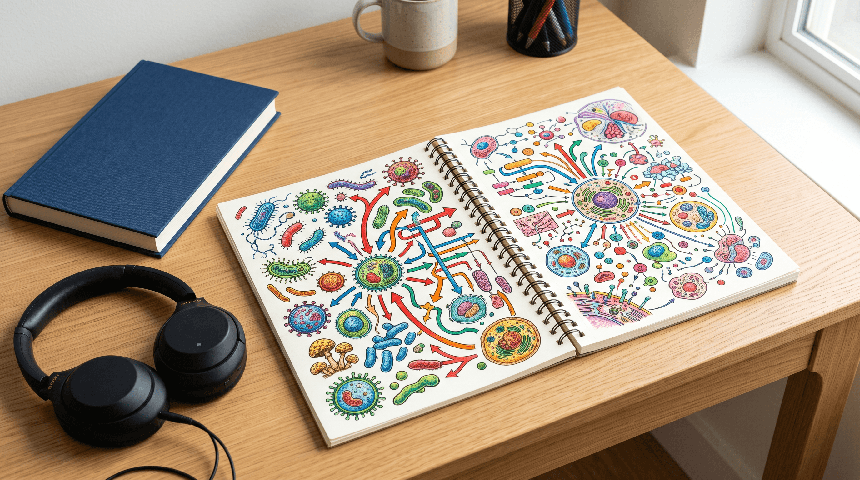 Mnemonic study sketchbook with pathology notes