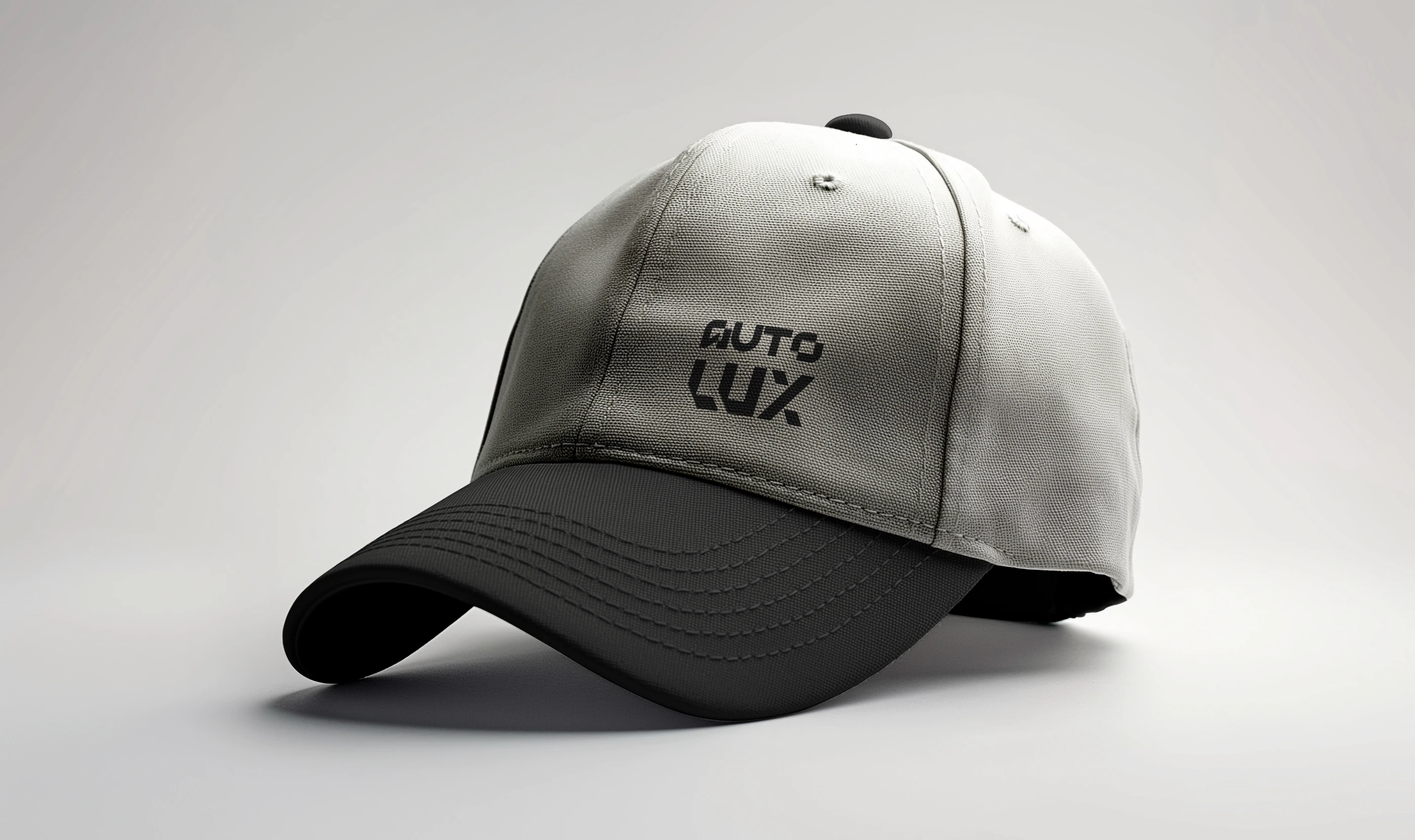 Application du logo AutoLux sur une casquette, exemple de merchandising de marque. Conception d'identité visuelle complète par Tartelette Concept.
