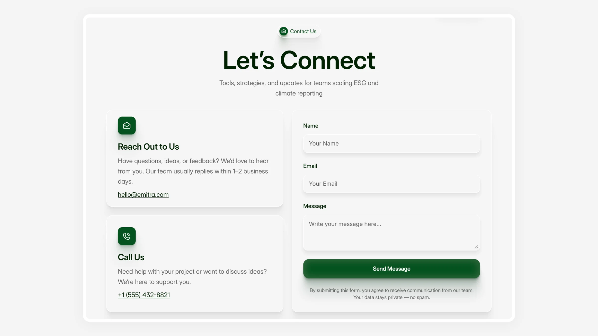 ESG and climate reporting website template — clean, data-focused layout by Luna UI Design Studio