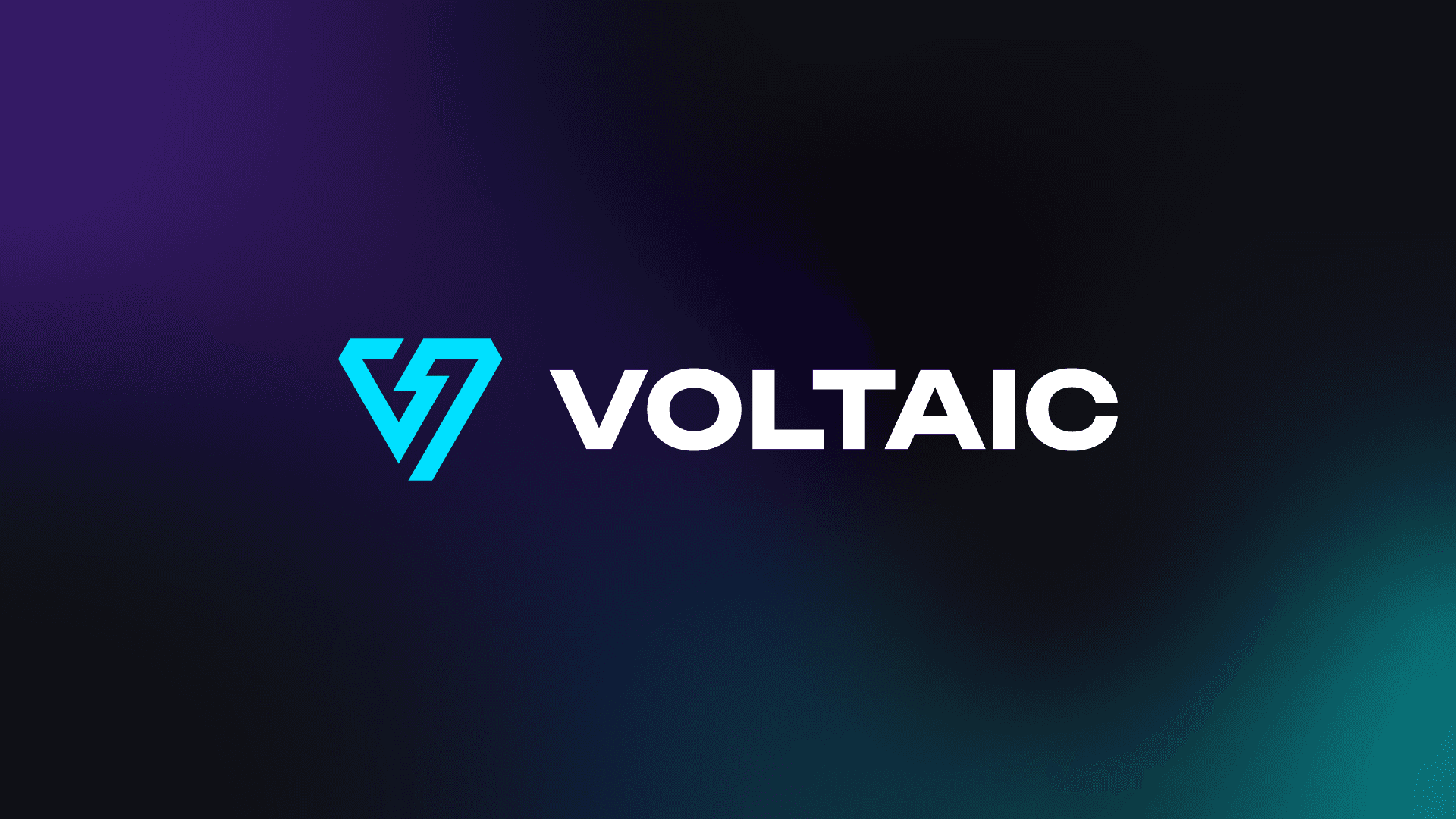Voltaic horizontal logo: a cyan triangle with a lightning bolt beside a bold white wordmark, on a dark gradient
