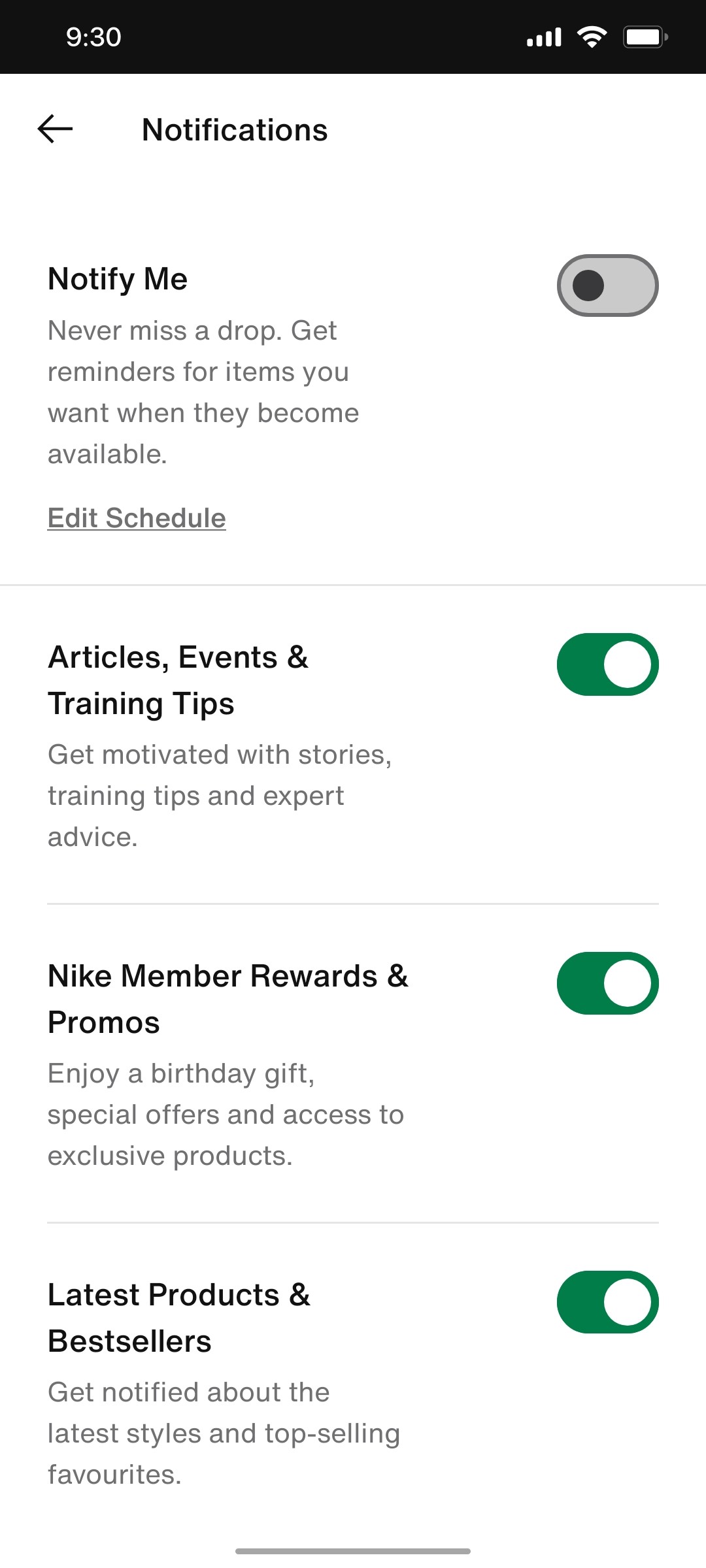 Nike App Notification Screen