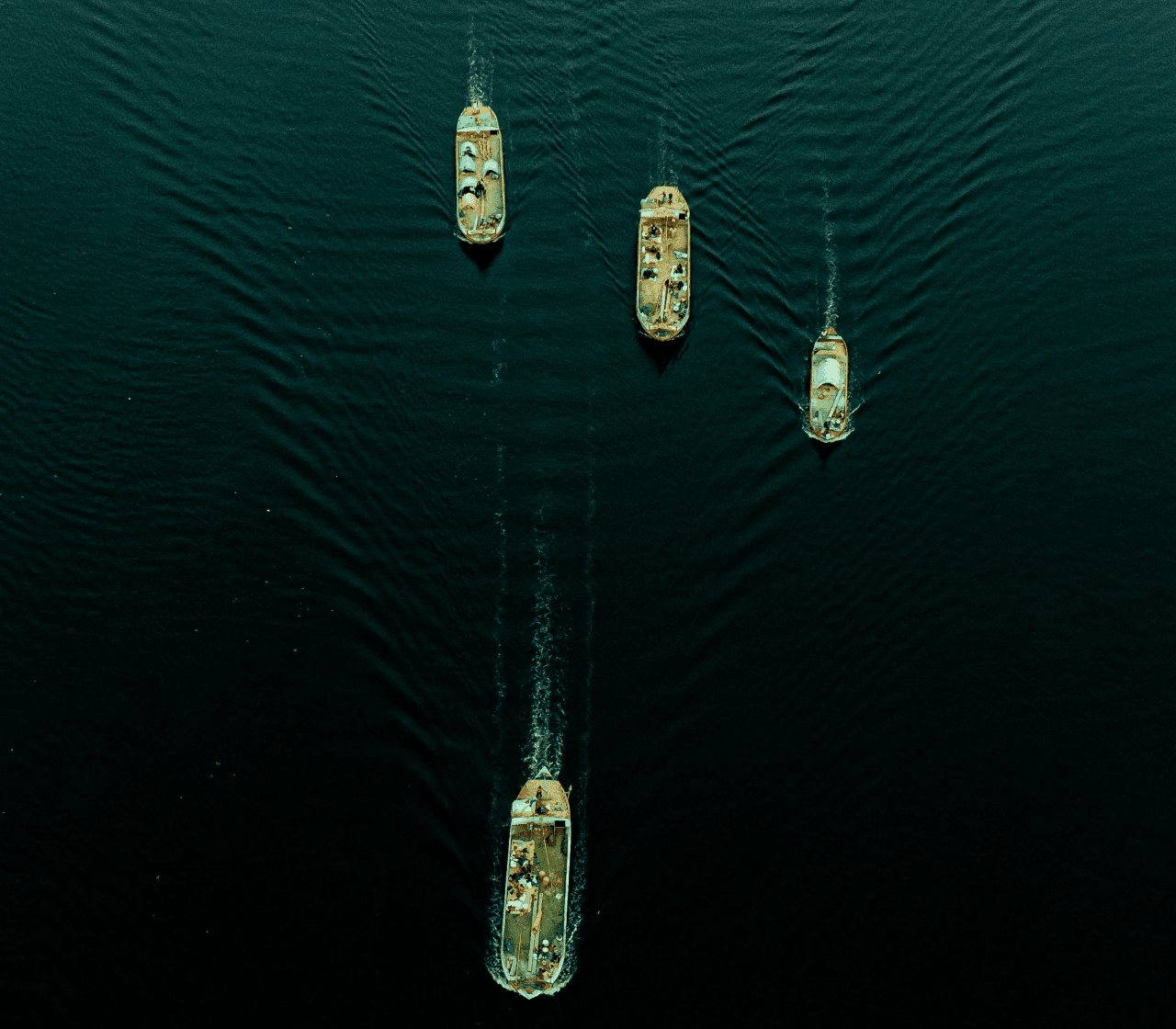 Cargo ships in formation