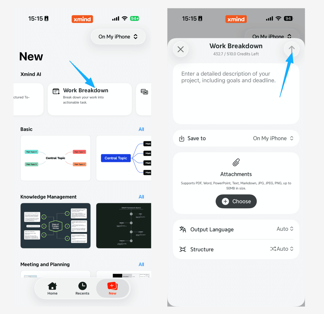 AI work breakdown tool user interface images