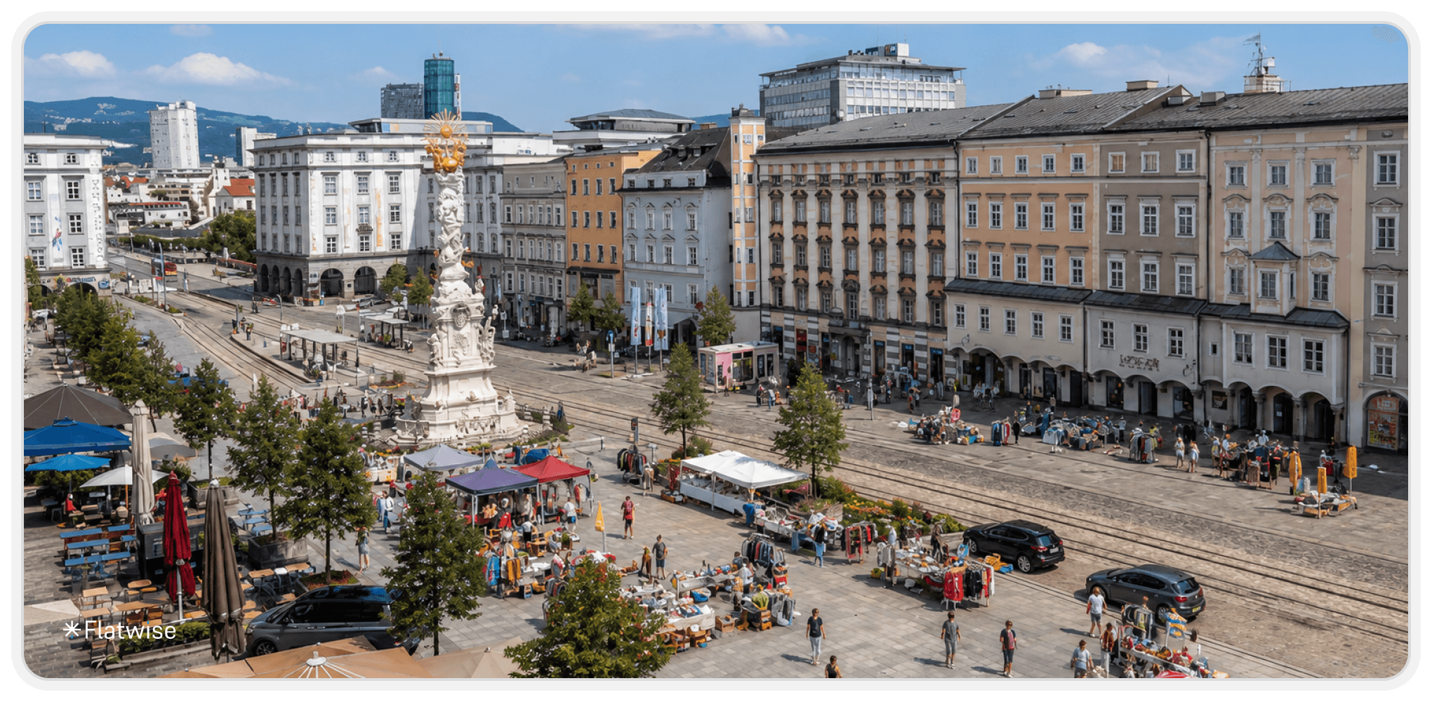 Der Linzer Hauptplatz von einer Vogelperspektive.
