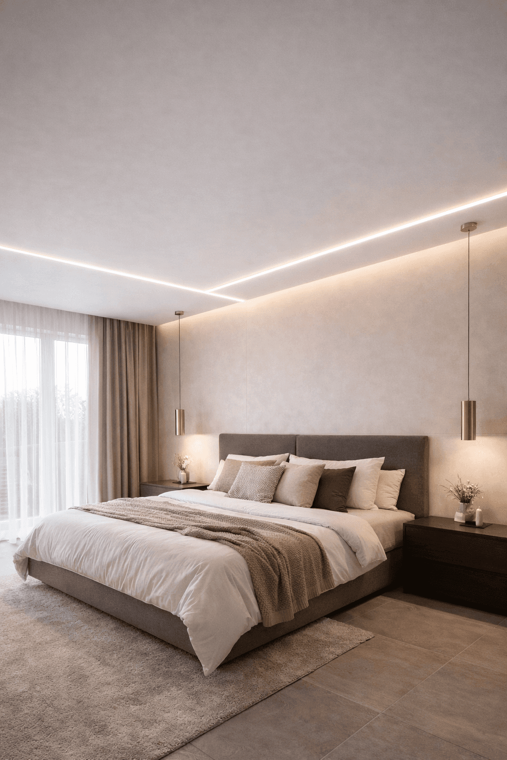 Matt Spanndecke im Schlafzimmer mit indirekter LED-Beleuchtung in Hannover