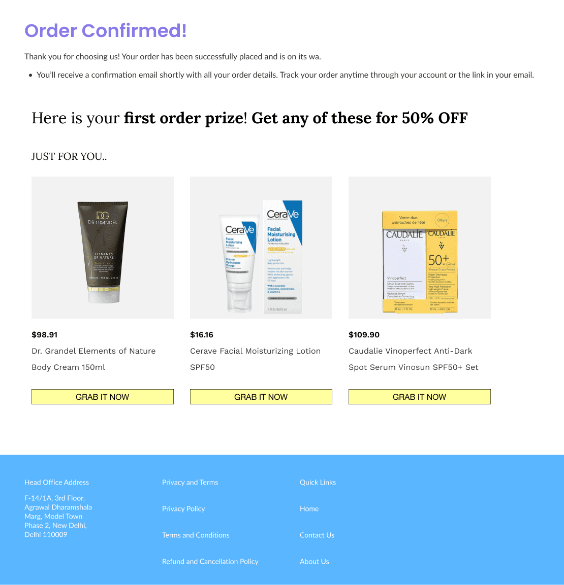 cross sell example on thank you page