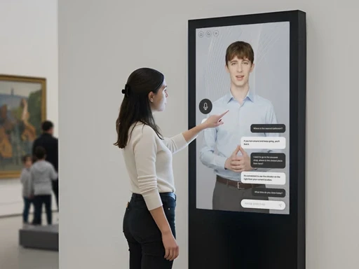 박물관 내부에 설치되어 관람객과 대화하는 Perso Interactive 기반의 대화형 AI 키오스크