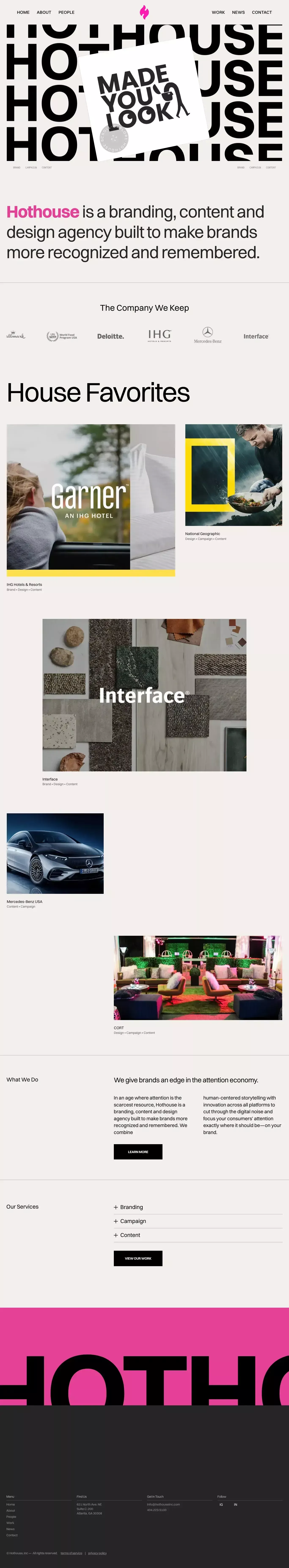 Hothouse ― A branding, content and desig portfolio page screenshot showcasing Design and Tech design
