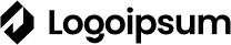The image features a minimalist black and white logo design with the word "Logoipsum" and a geometric emblem, set on a transparent background.