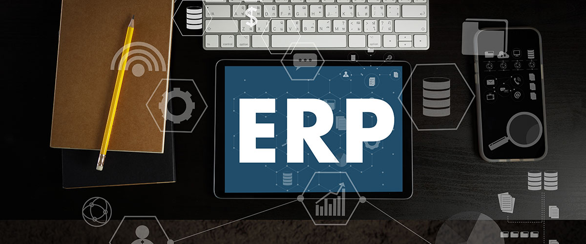 A digital display shows the letters "ERP" against a dark background, with additional graphics and text nearby.