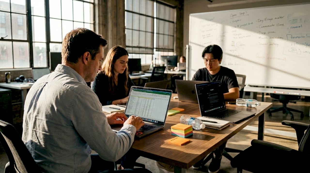 Team collaborating with AI assistant apps