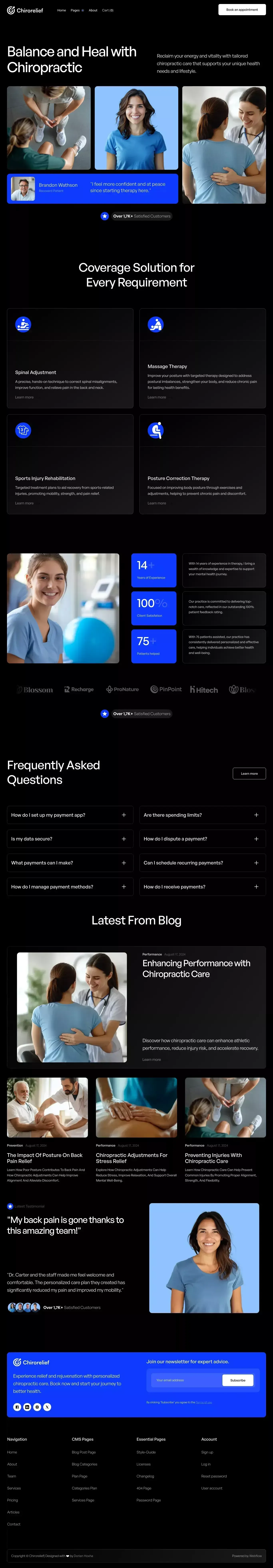 Chirorelief - Webflow Ecommerce website landing page screenshot showcasing Health & Fitness and Medical design