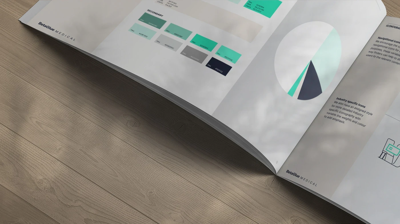 brand booklet open showing colours