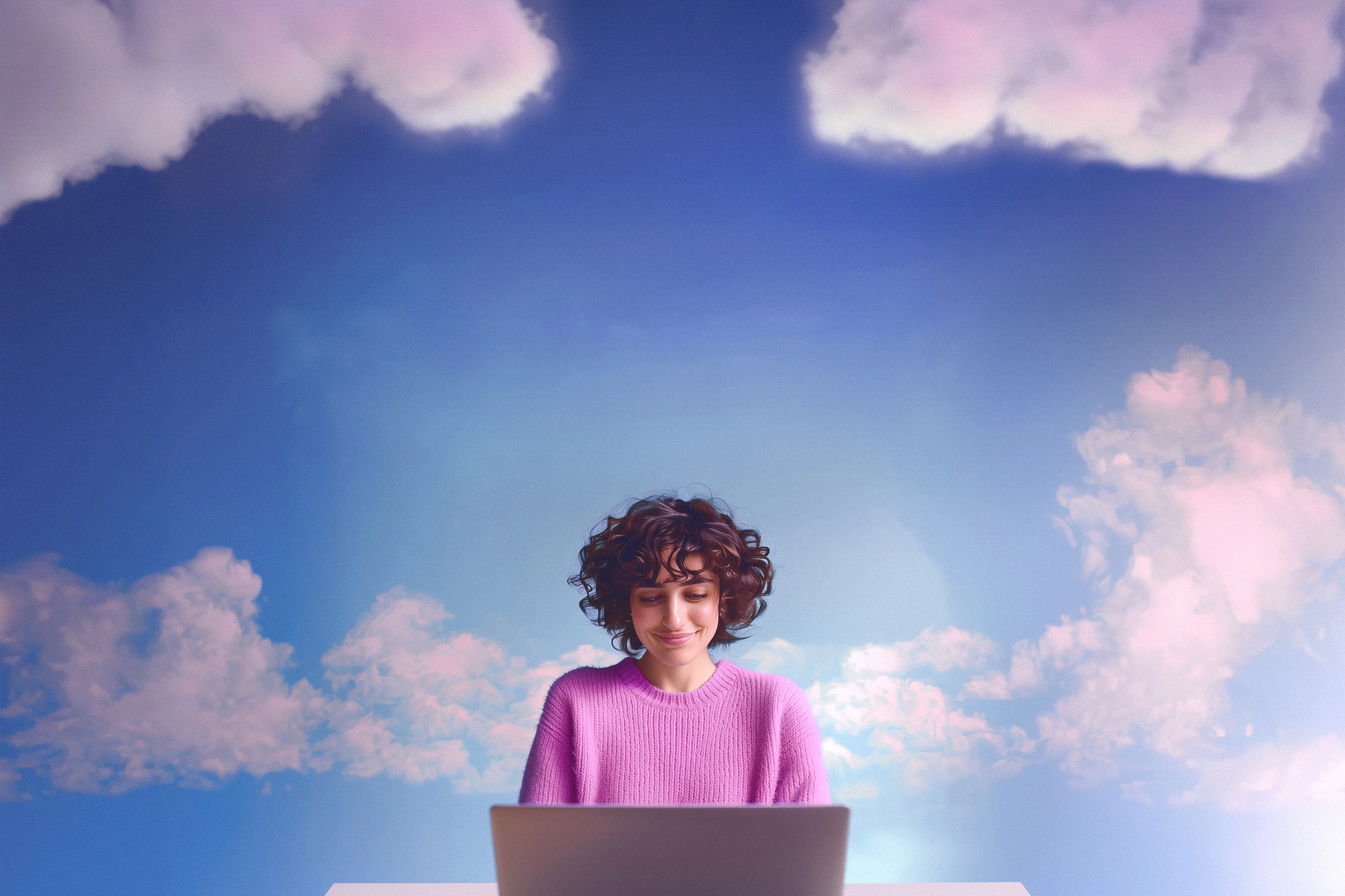Person using Talki screen recorder for video feedback with clouds in background