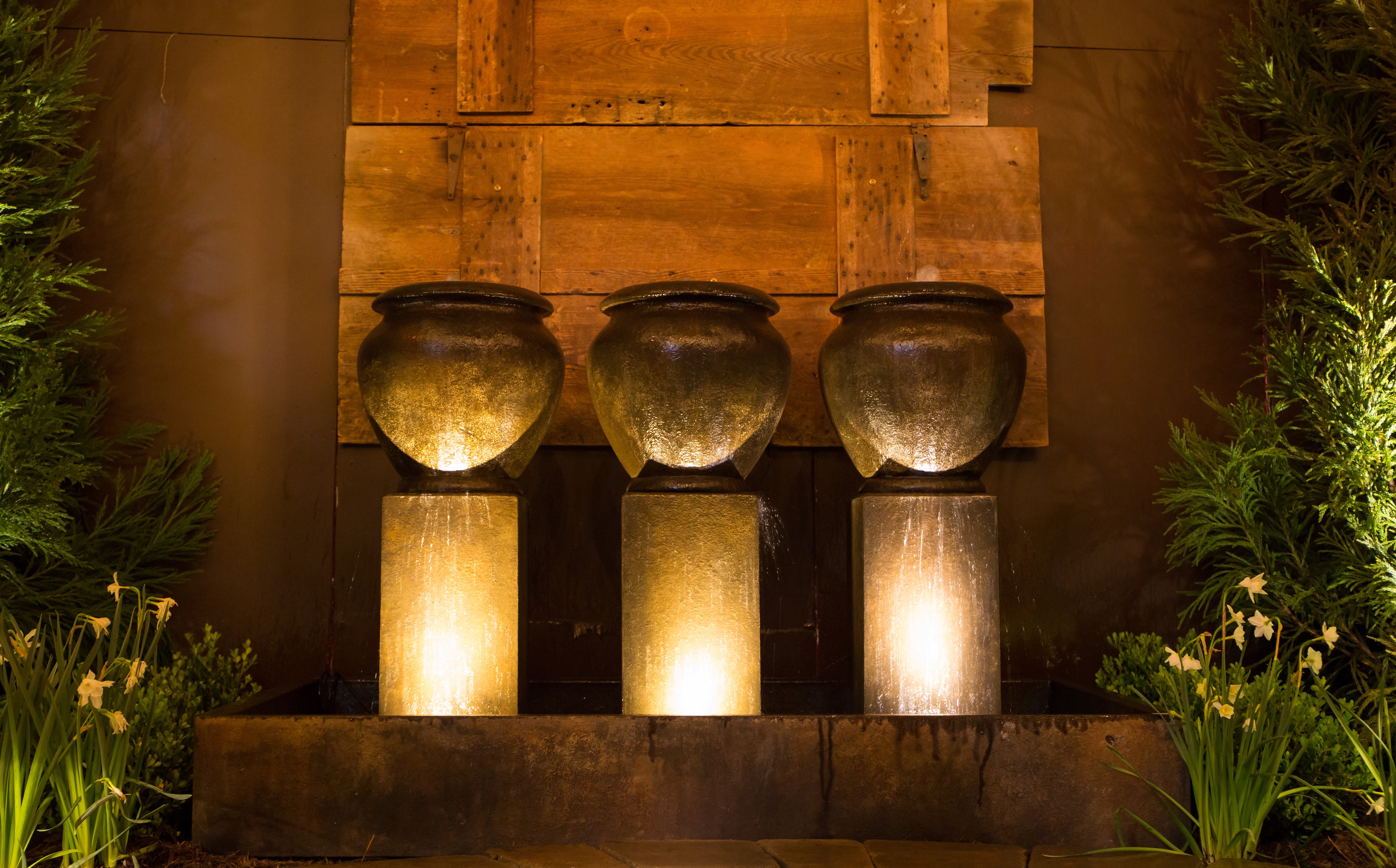 Water feature glowing with LED lighting