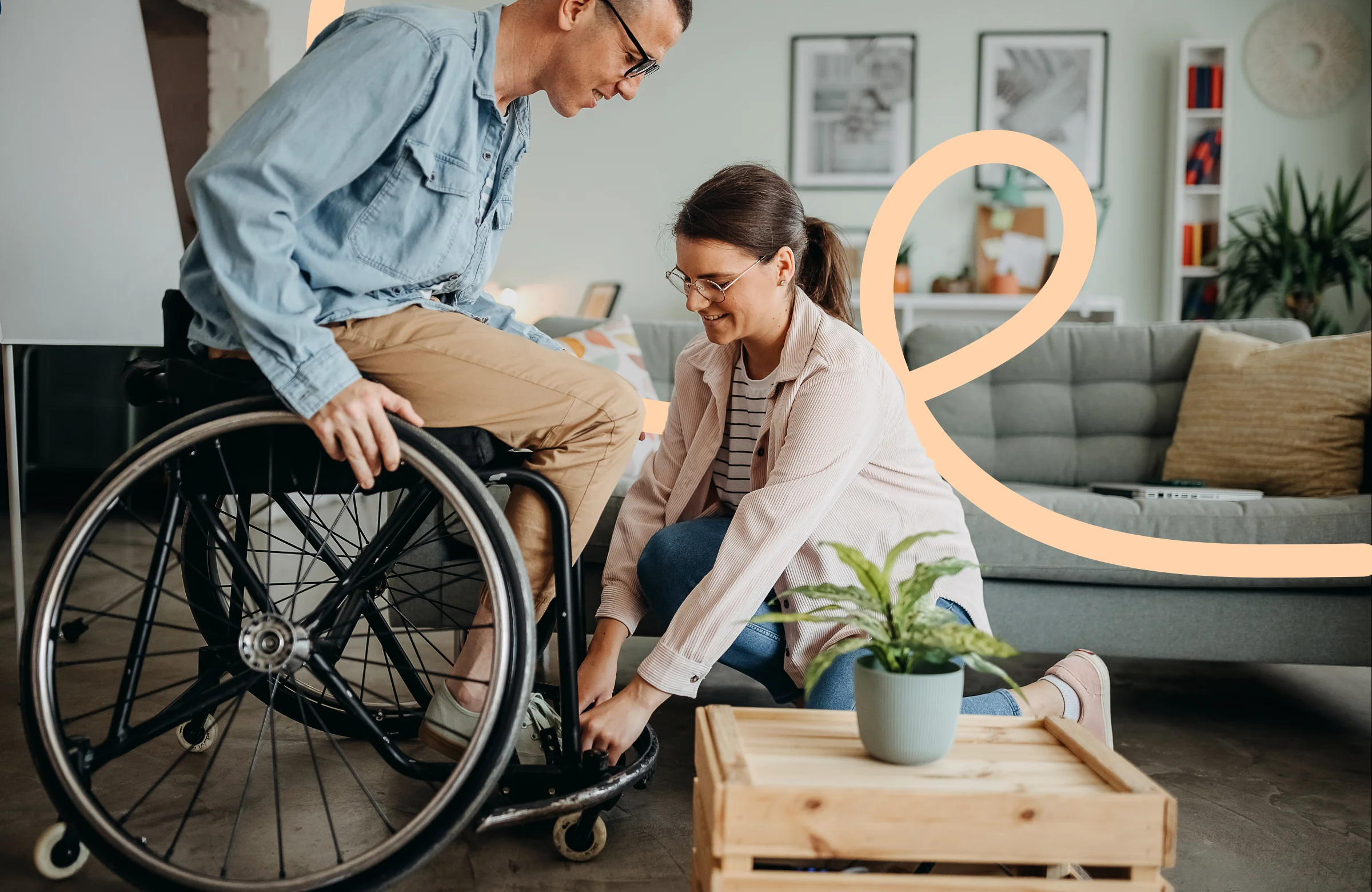 Community nurse supporting person in wheelchair at home after injury in Brisbane