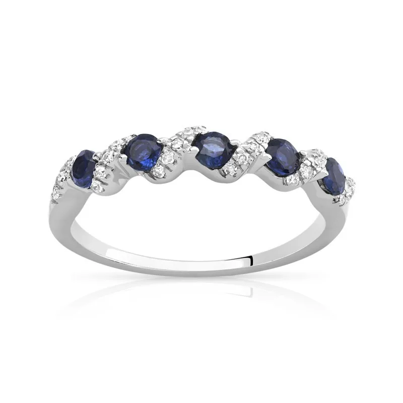 Bague en or blanc 375 sertie de diamants et saphirs