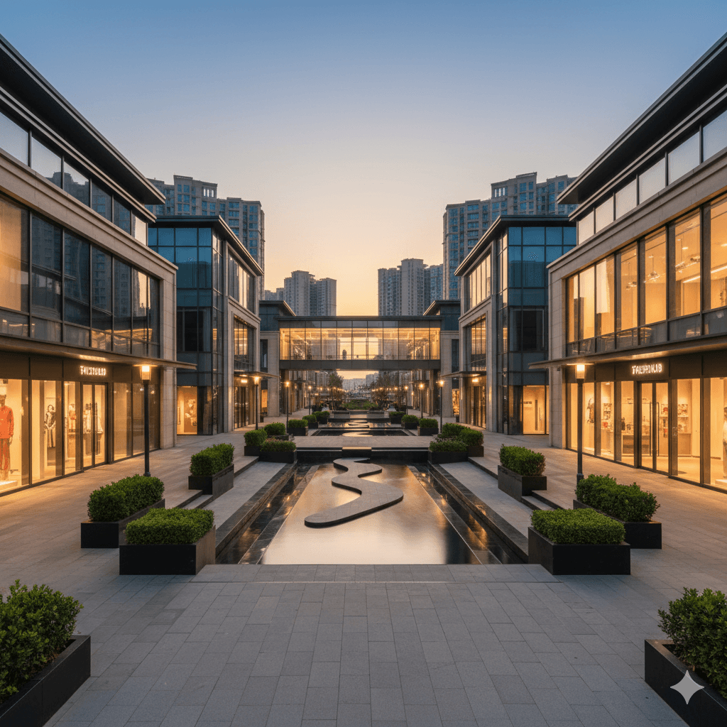 Modern high-street retail complex with water features, M3M 59 High Street, Gurugram