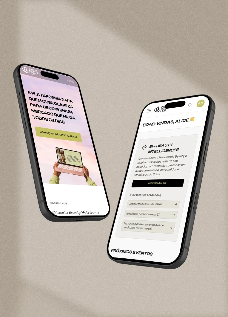Mockup de site desenvolvido pela Milan Design Studio para Inside Beauty Hub, plataforma de beleza e wellness com design estratégico e experiência digital de alto padrão.
