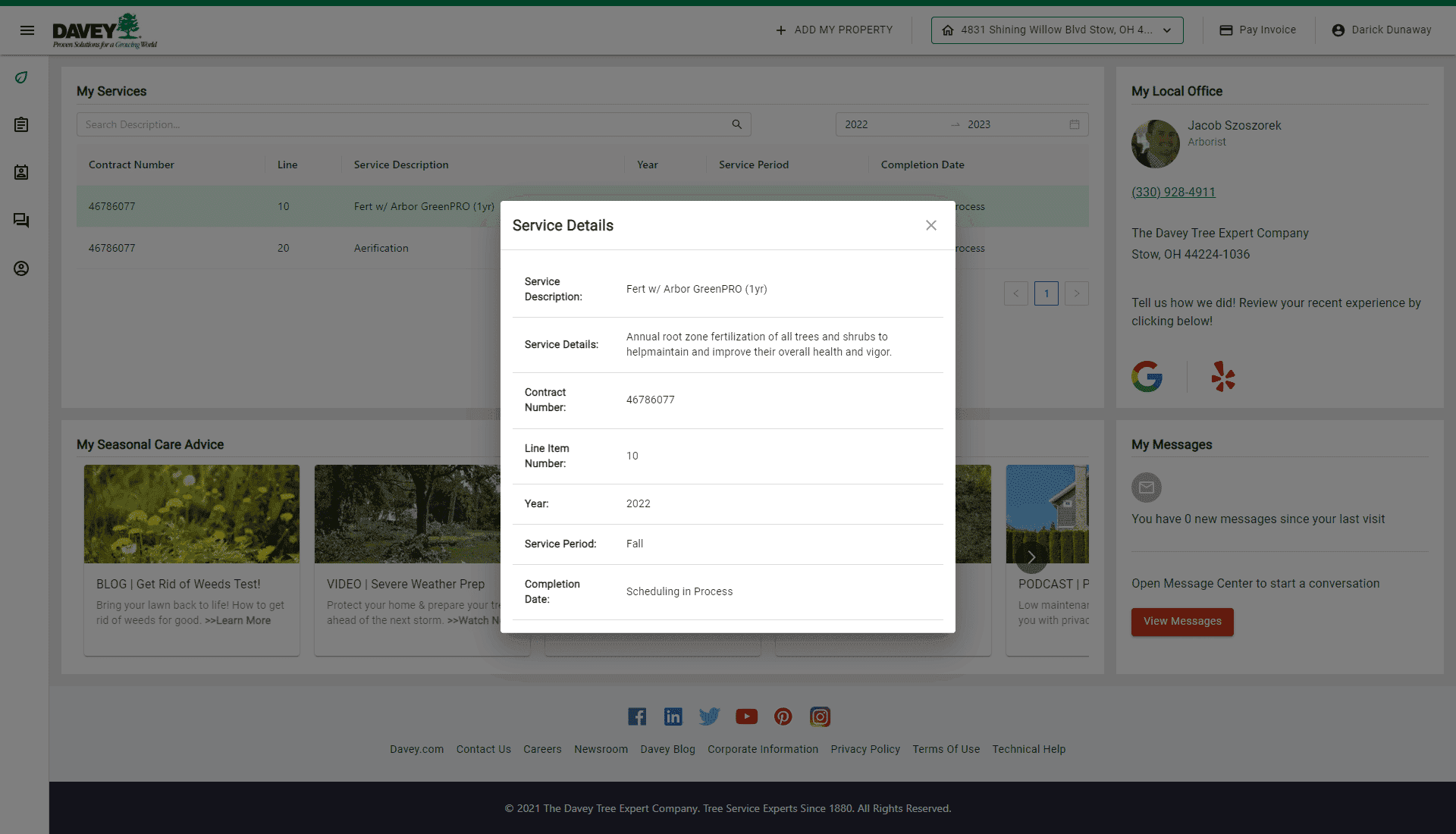 Davey Tree Customer Portal Screenshot