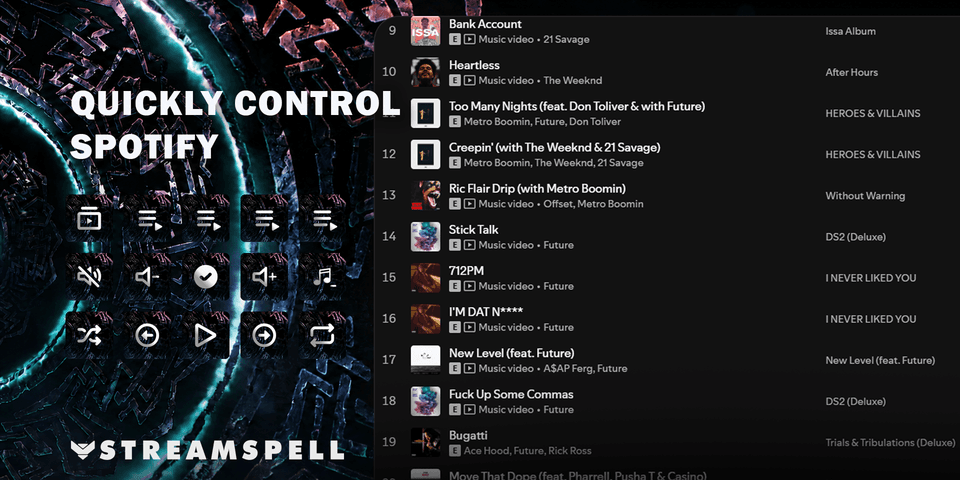 Tarnished pairs dark-fantasy key artwork with Spotify playback and navigation controls — official product preview