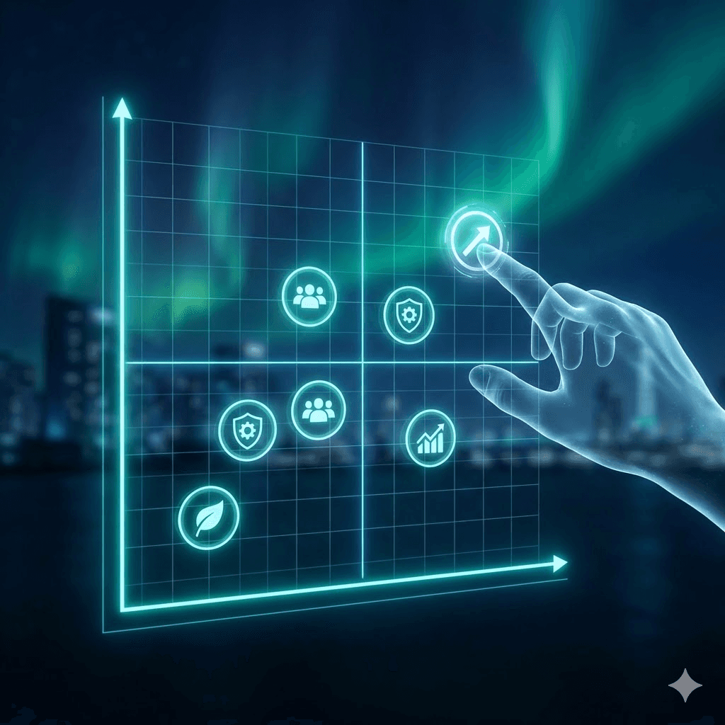 Um caminho digital iluminado simbolizando o início da jornada de transformação sustentável.