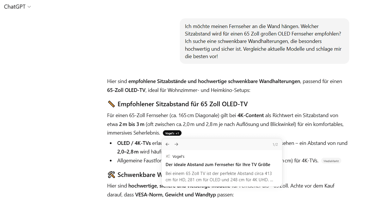 Screenshot ChatGPT Interface - Antwort auf Prompt 1