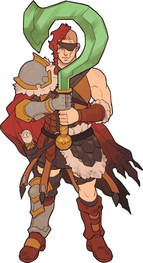 Carina the Fortress knight holding a giant green question mark