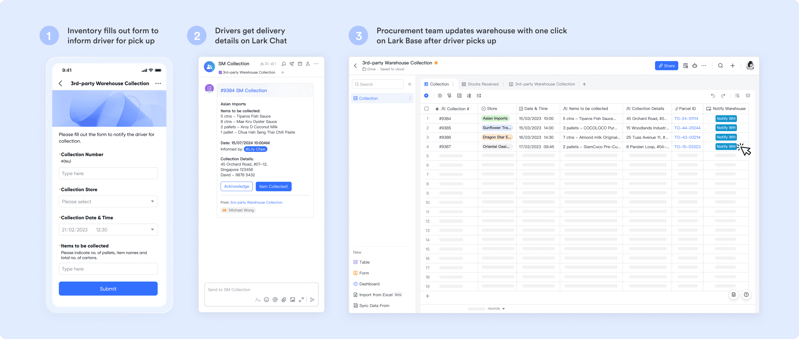 Third-party warehouse pickup