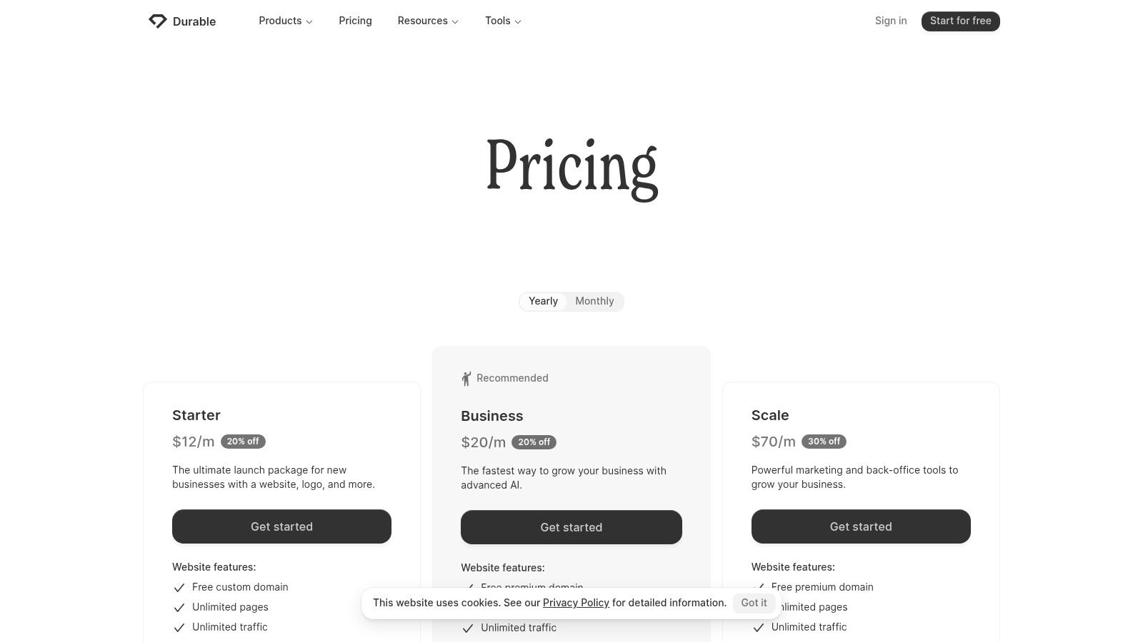 Durable – AI Website Builder for Small Businesses