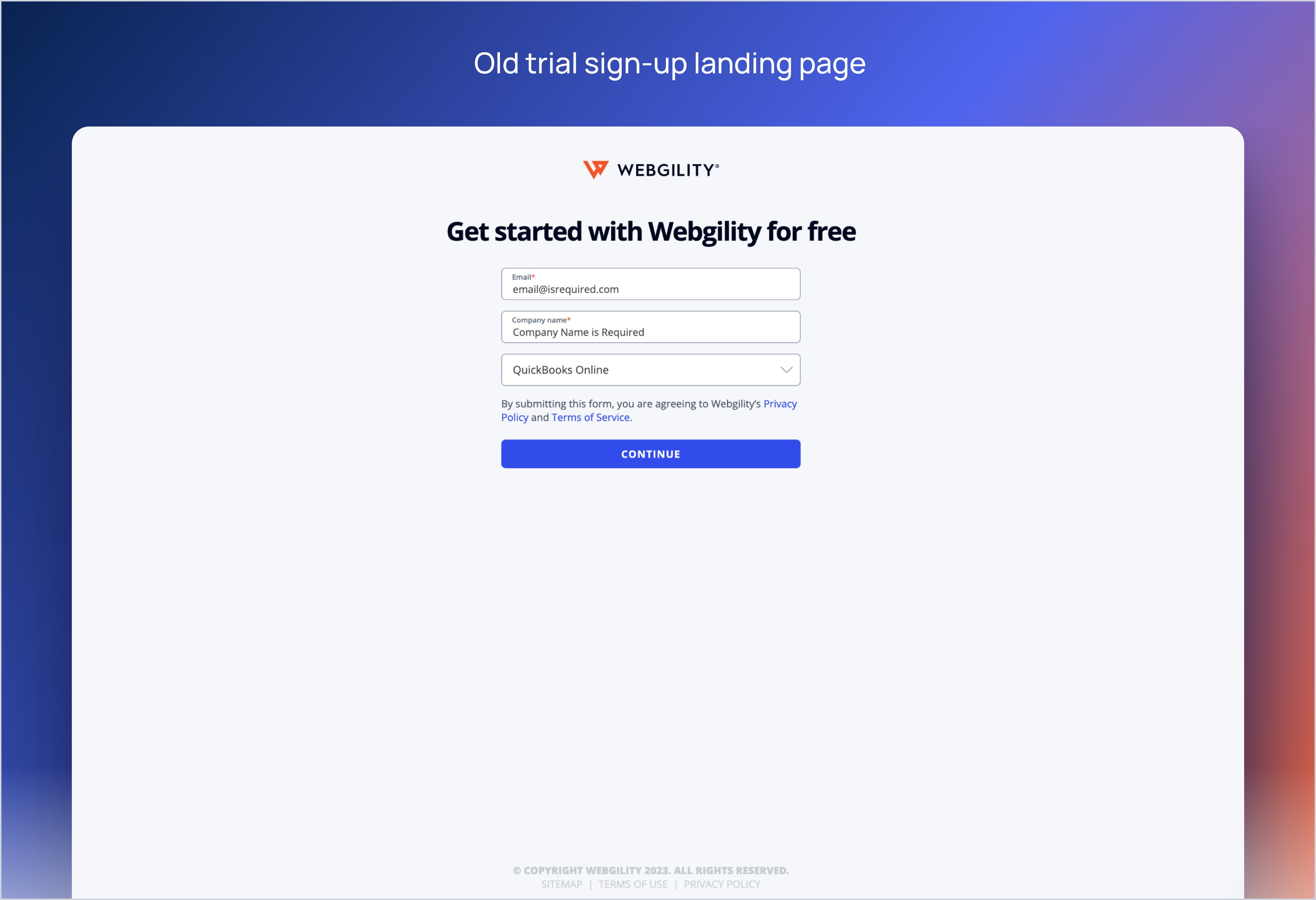 Modern designed sign-up landing page