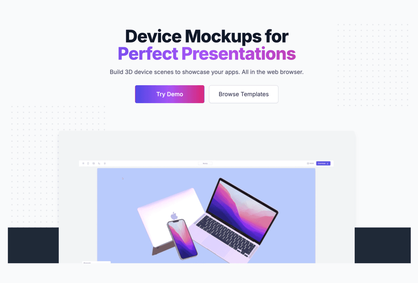 Deviceframes.com 3D mockup tools for websites