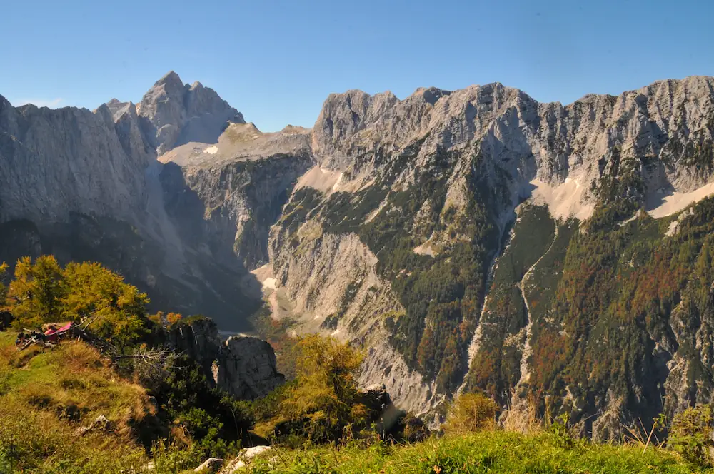 A mountain landscape viewpoint from Slemenova Špica in Slovenia