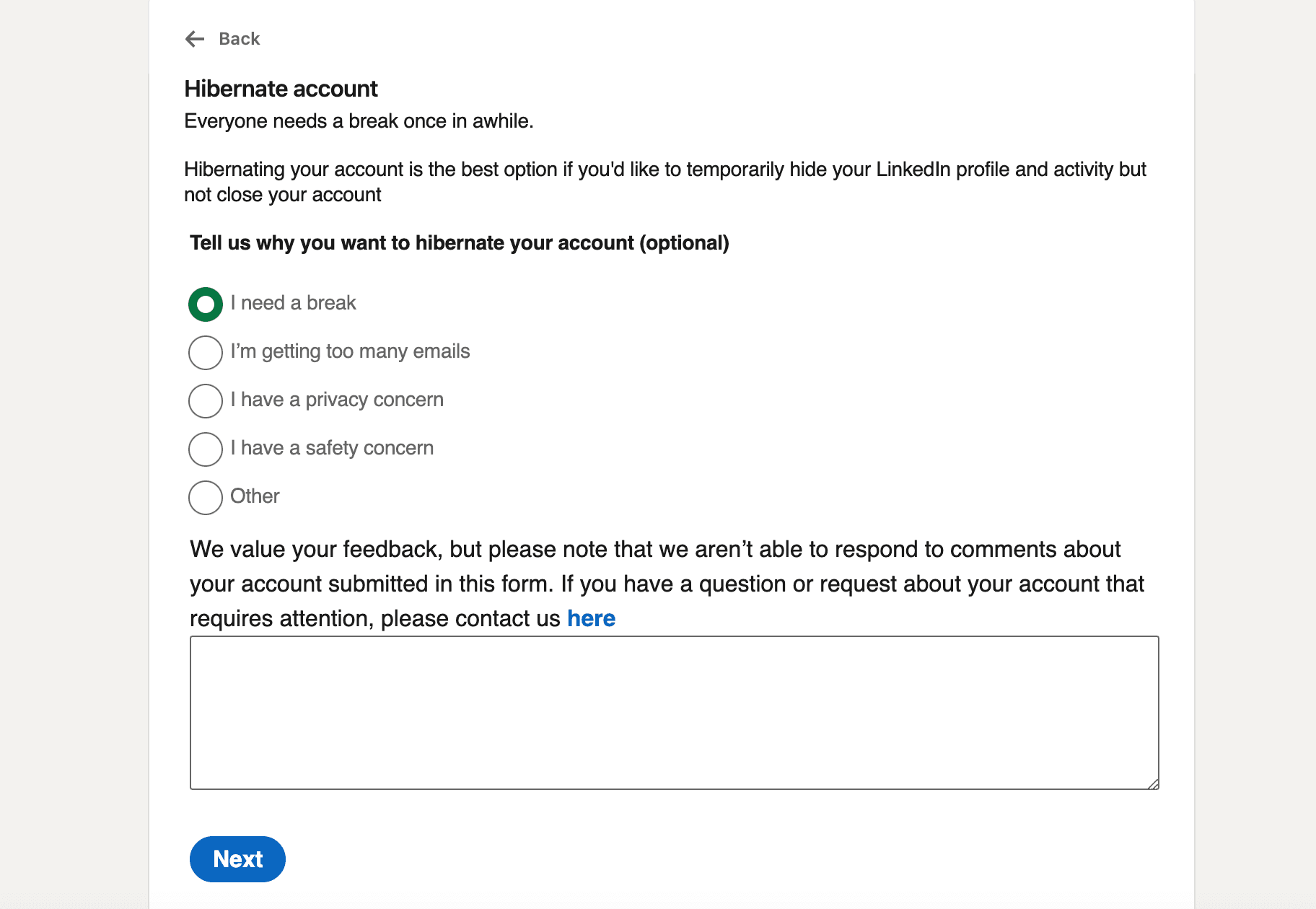 Navigating to Hibernate Account