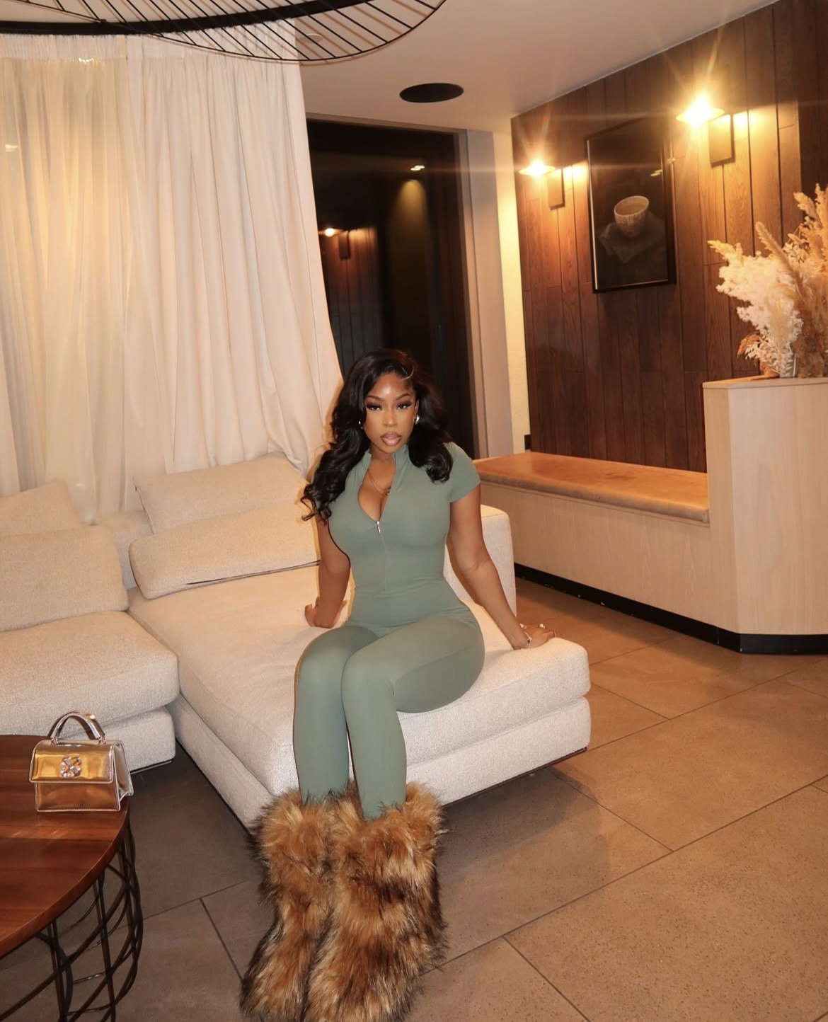 brown and white floral round table