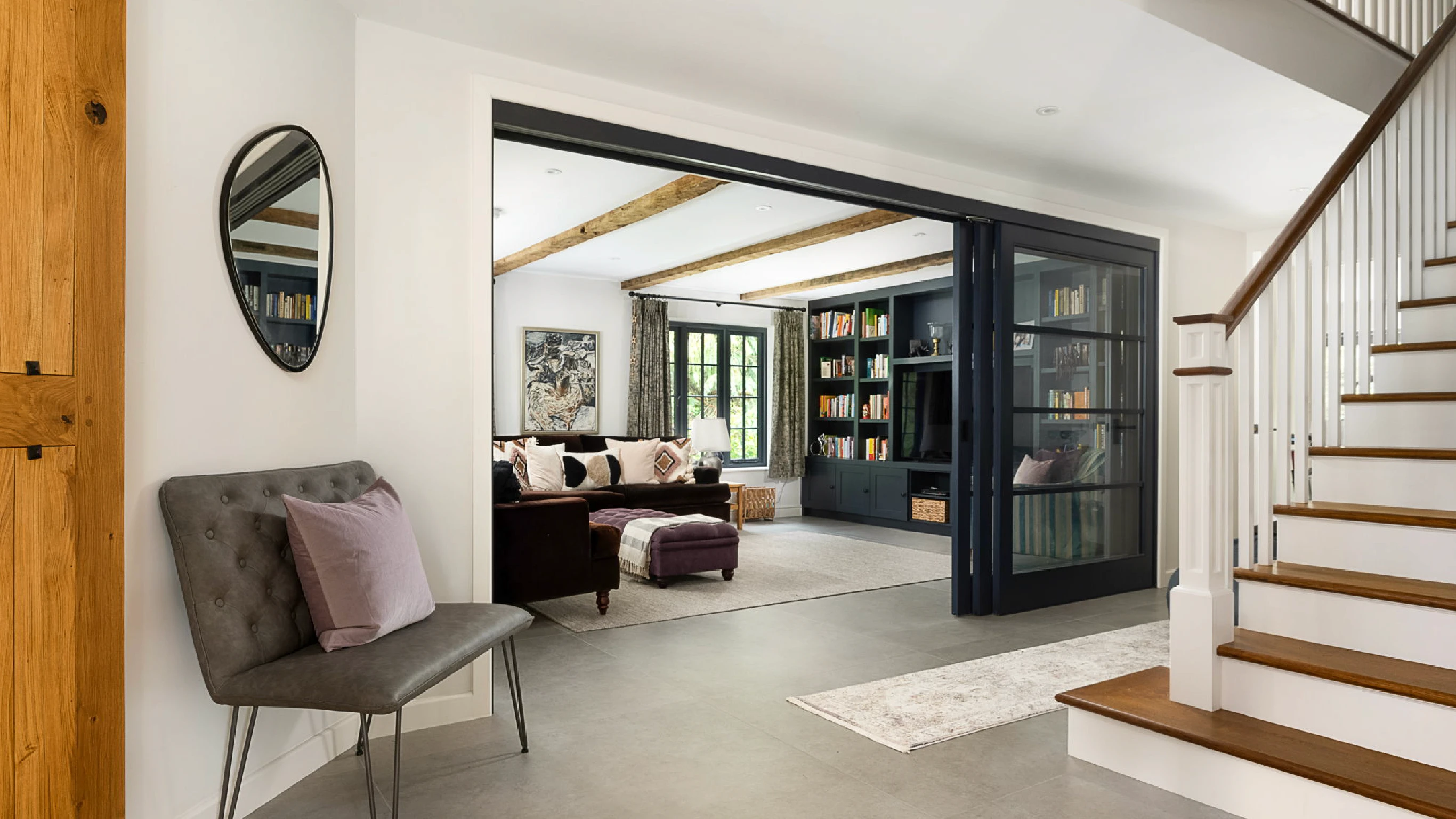 Broom Cottage interior entrance looking towards lounge snug and staircase