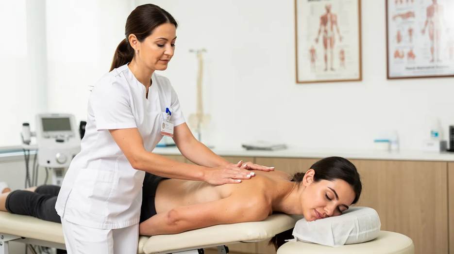 A chiropractor performing an adjustment on a patient during a scheduled visit