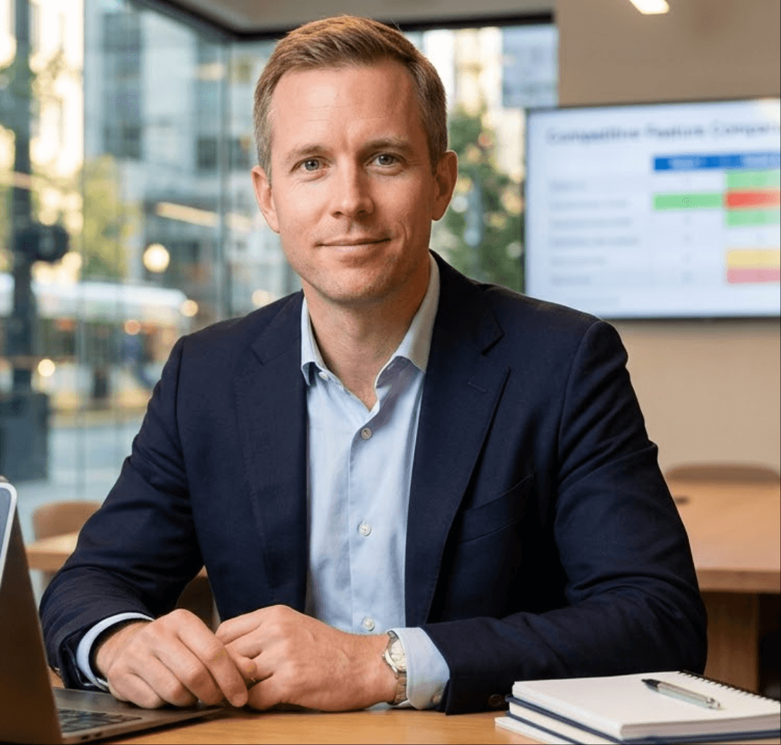 Management Consultant, der täglich einen Matrix Maker verwendet, um Stakeholder-Diagramme und Wettbewerbsmerkmalvergleiche zu erstellen